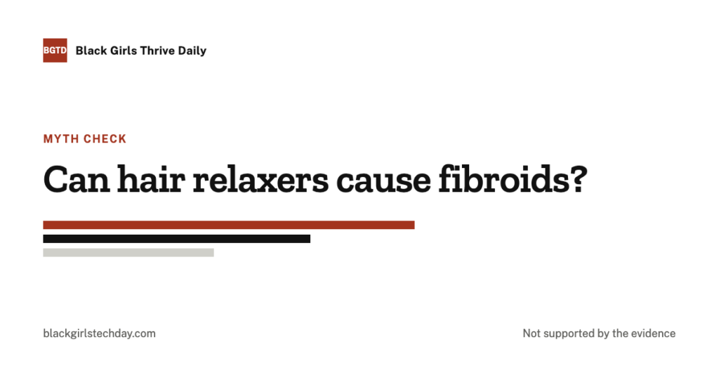 Cover card reading: can hair relaxers cause fibroids, not supported by the evidence.